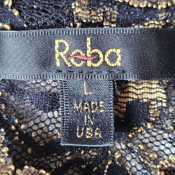 Reba Sheer Mesh Black & Metallic Gold High Collar Button Neck Long Sleeve Bouse - Picture 7 of 12